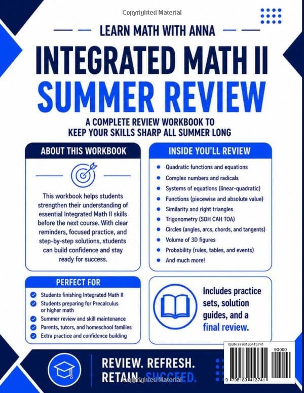 Integrated Math 2 Summer Review Workbook: Avoid the Summer Slide with Targeted Practice and Step-by-Step Solutions (Summer Review | USA Math Series) by Learn Math with Anna