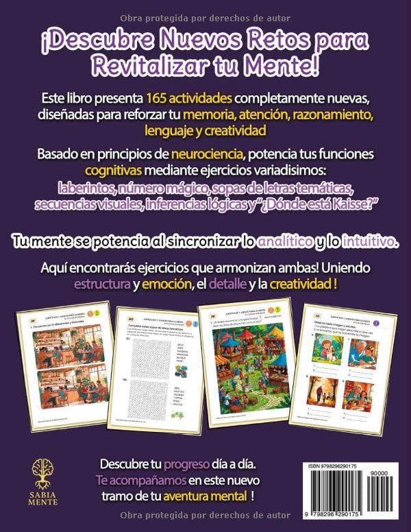 ACTIVIDADES MENTALES Y JUEGOS DE MEMORIA PARA ADULTOS Y PERSONAS MAYORES: Cuaderno con 165 Ejercicios de Estimulación Cognitiva y Pasatiempos de Mucho Entretenimiento a Color (Spanish Edition) by SABIA MENTE