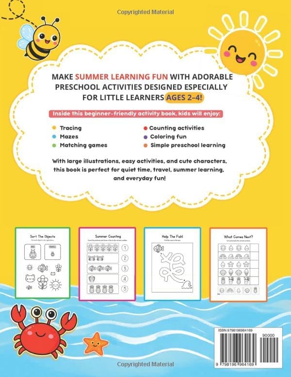 My First Summer Activity Book Ages 2-4: Tracing, Mazes, Matching, Counting and Simple Preschool Fun by Emma Carter Lane