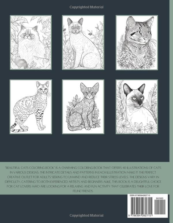 Beautiful Cats Coloring Book: An Adult Coloring Book for Stress Release and Relaxation. Beautiful Cats (Siamese, Savannah, Persian, Himalayan) by Hector Pellot