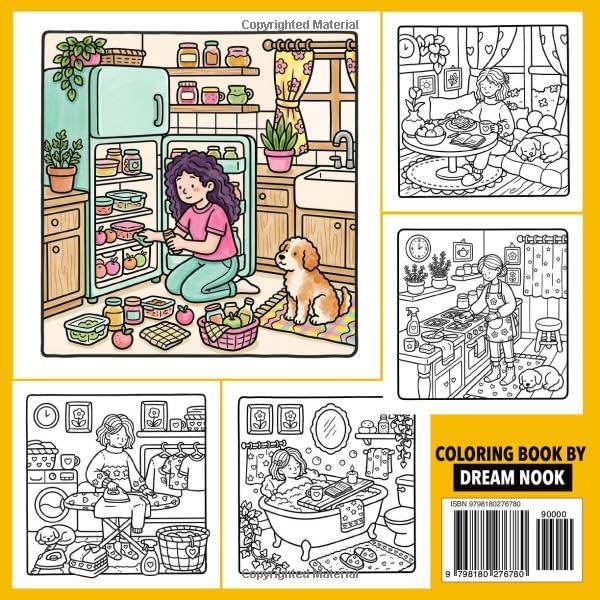 Cozy Homebody Life Cute Everyday Moments Coloring Book Vol. 2: 40 Bold and Easy Scenes to Color for Adults and Teens - Cozy Girl Daily Life, Home Routines, Baking, Self-Care and Hygge Moments by Dream Nook