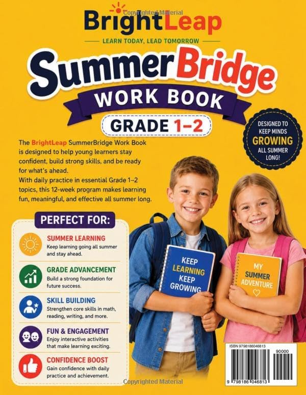Summer Bridge Workbook Grade 1 to Grade 2: A 12-Week Learning Program with Mathematics, Reading ,Phonic , Writing, Weekly Reviews, Activities, and Answer Key by BrightLeap Publications