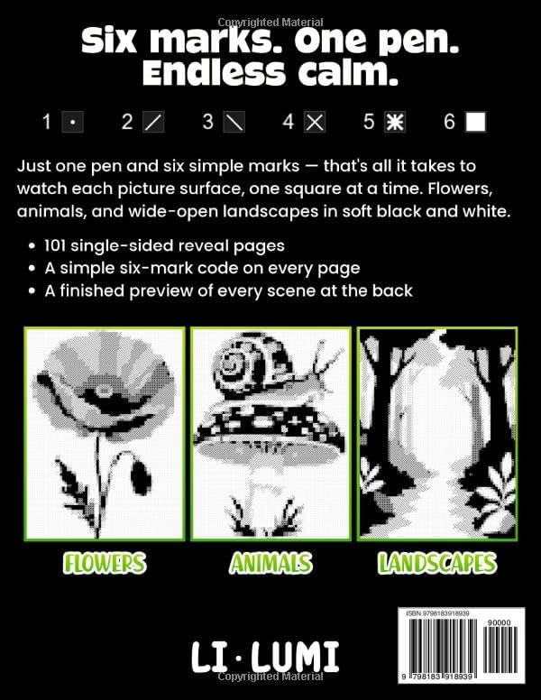 Color by Number Monochrome Mysteries: Nature: 101 One-Color Pixel Art Coloring Pages for Adults — Reveal Hidden Flowers, Plants, Animals & Landscapes Using Just One Pen (Monochrome Pixel Art) by Li Lumi