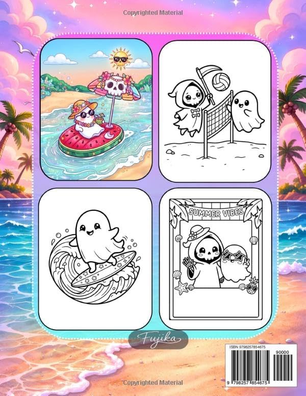 Creepy Summer: A Cute and Creepy Coloring Book for Adults and Teens: 50 Unique Kawaii Horror Designs with Beach Ghosts, Spooky Tropical Scenes, and Adorably Haunted Summer Vibes by Fujika