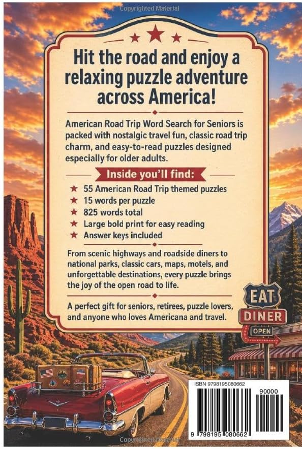 American Road Trip Word Search for Seniors: Large Print Travel Puzzle Book with 55 Easy Americana-Themed Word Searches, Classic Highways, National ... Nostalgic Destinations, and Answer Keys by JJ George Ashford