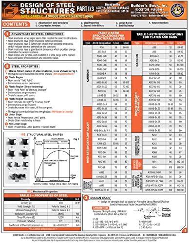 Design of Steel Structures 1/3 Quick-Card based on ASCE7-16, AISC 360-16 and AISC Construction Manual 15th ed. by Inc. Builder's Book