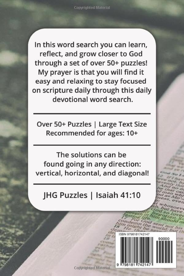 Daily Devotional Word Search Puzzle Book: Word Searches with Easy to Read Print about the Bible, Jesus, Discipleship, and More | 6x9 inches, 110 pages ... Gift for Vacations, Holidays and Free Times by JHG Puzzles