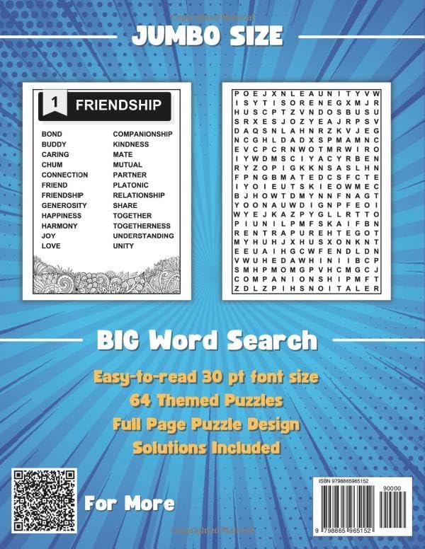 JUMBO Extra Large Print Word Search Puzzles For Seniors & Adults: Avoid Eye Strain With Super Large Print & Eye-Friendly Puzzles | Full Page Word ... Games with Big Font Size to Avoid Eye Strain) by Happytude Press