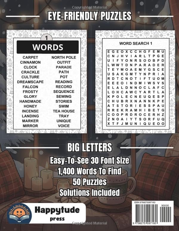 Jumbo Christmas Word Search For Adults & Seniors: Extra Large Print Christmas Word Search Book | Big Letters With 30-Point Font Size | 1,400+ Festive Words to Find | Easy-to-Read Holiday Puzzle Gift by Happytude Press