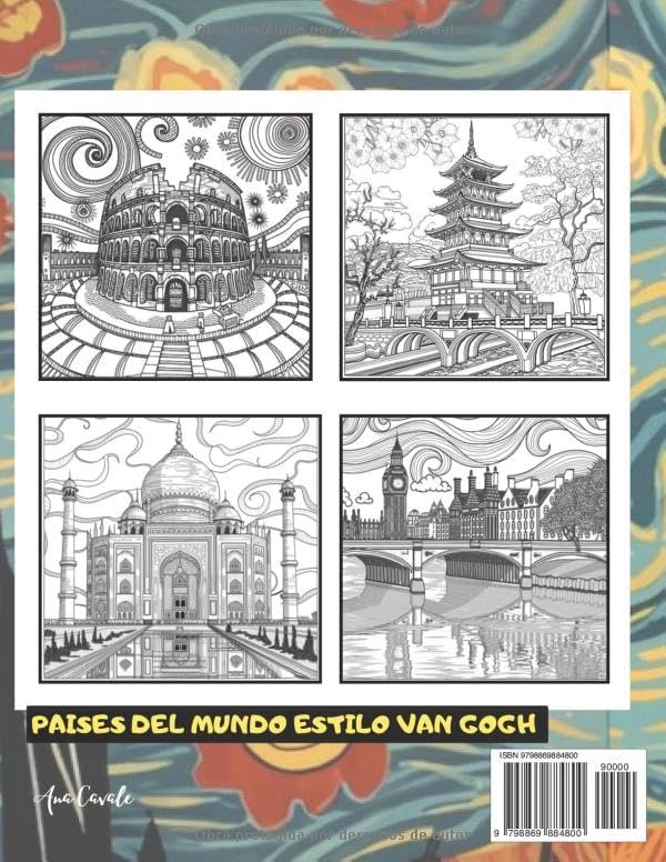 Paisajes al Estilo Van Gogh- Libro de Países del Mundo para Colorear -Para Adolescentes y Adultos (Spanish Edition) by Ana Cecilia ZA