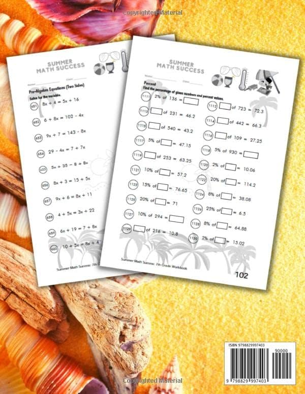 Summer Math Success: 7th Grade Summer Math Workbook: 6 Months of Worksheets: 6 Months of Worksheets: Fractions, Geometry, Pre Algebra, Percent, Statistics and More for Kids with Answers by All_Seasons_Math Teachers Publishing