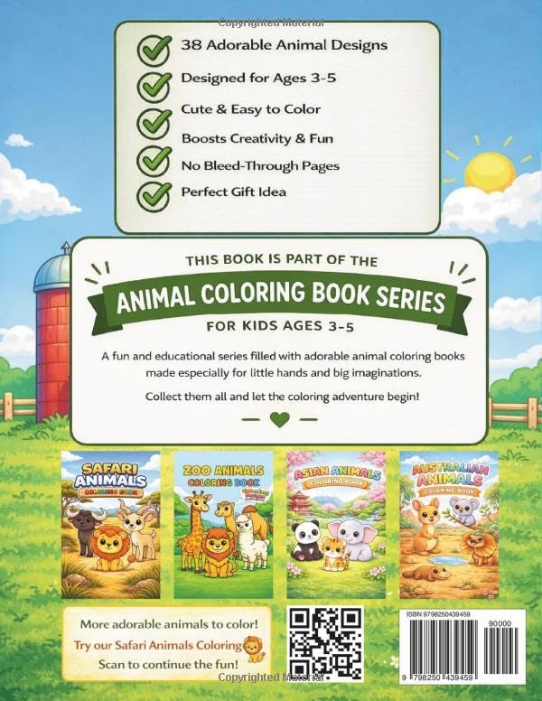 Big Farm Animals Coloring Book for Kids Ages 3-5: 38 Single-Sided Pages | Big and Easy Designs for Toddlers and Preschoolers (Animal Coloring Book Series for Kids Ages 3–5) by Abramowicz ABRO