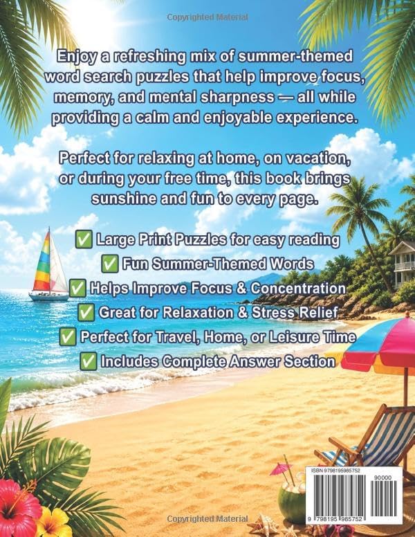 Summer Word Search Large Print For Adults and Seniors: Unique 1650+ Words for Stress Relief, Focus and Summer Fun by Henry T. Peralta