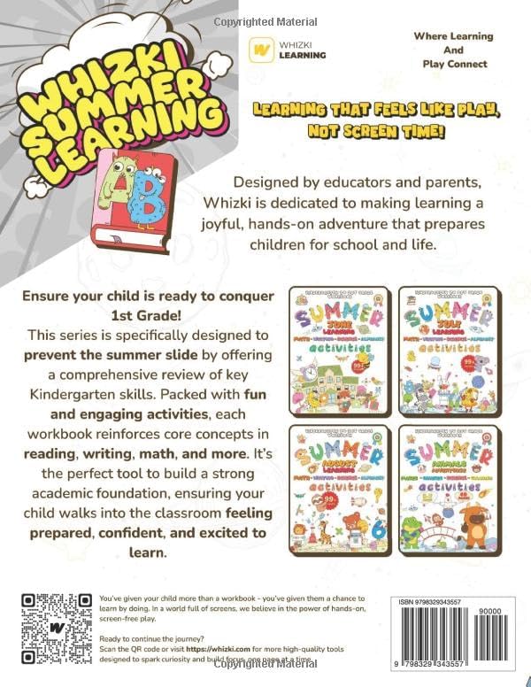 Whizki Summer Activities Kindergarten to 1st Grade Workbooks, Alphabet Tracing Book and Math with Fun Preschool Learning Activities for Kids, Numbers ... Workbooks – Kindergarten & 1st Grade) by Whizki Learning