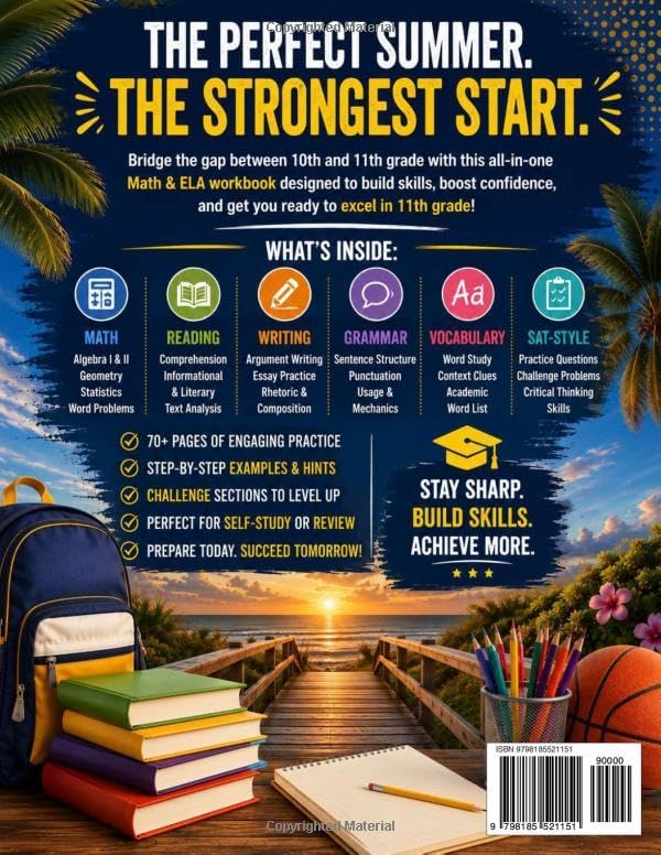 Summer Bridge High School Workbook Grade 10 to 11: A Summer Learning Adventure with Algebra II Prep, Geometry, Statistics, Reading Comprehension, ... Practice for Confident Rising 11th Graders by Dr Crawford Allison