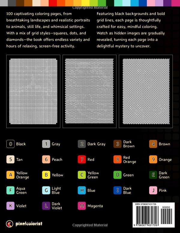 100 Color by Number Mysteries: A Coloring Book for Adults Relaxation and Wonder – Squares, Diamonds, Dots (Pixelcolorist Quest) by Pixelcolorist Books