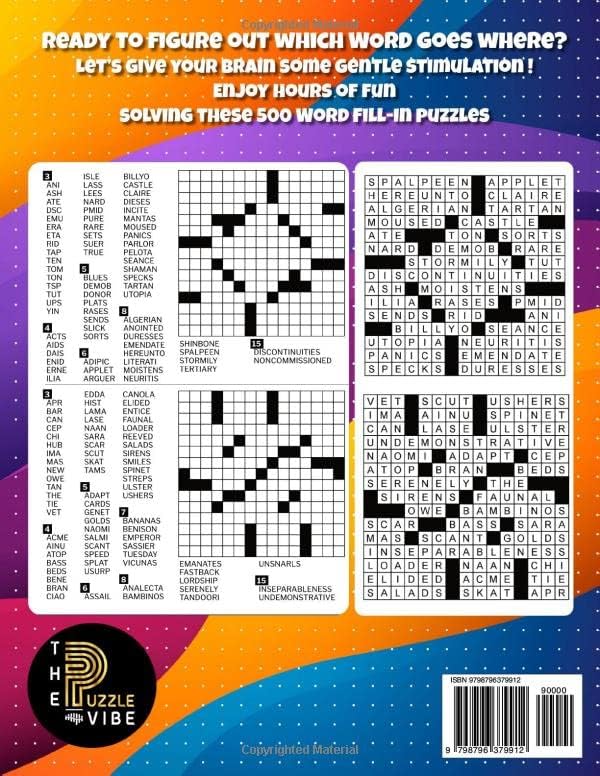 Word Fill In Puzzle Book for Adults and Teens: Fill In Puzzle Book with 500 Fill in word puzzles| Word Fill it in Puzzle Book for Seniors and Young Adults by The Puzzle Vibe