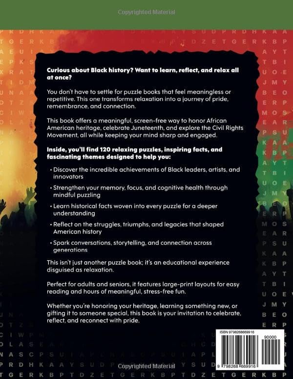 Inspirational Black History Word Search: 120 Relaxing Puzzles to Learn African American History, Celebrate Juneteenth & Explore Civil Rights For Adults & Seniors (Gift Books) by Ebony Davis