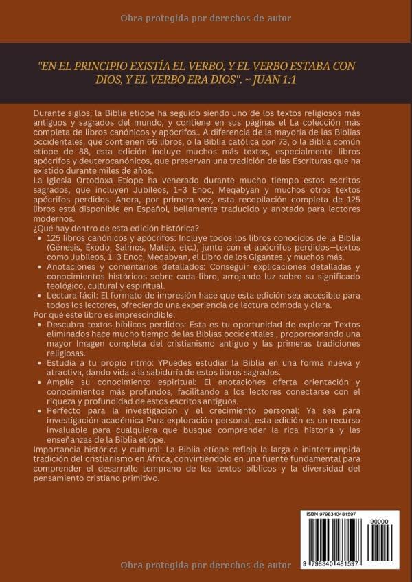 La Biblia Etíope Completa en Español 125 Libros (Anotados): Incluye Escritos Canónicos y Todos Los Apócrifos Perdidos, Enoc, Jubileos y Muchos Más (Spanish Edition) by Anonymous
