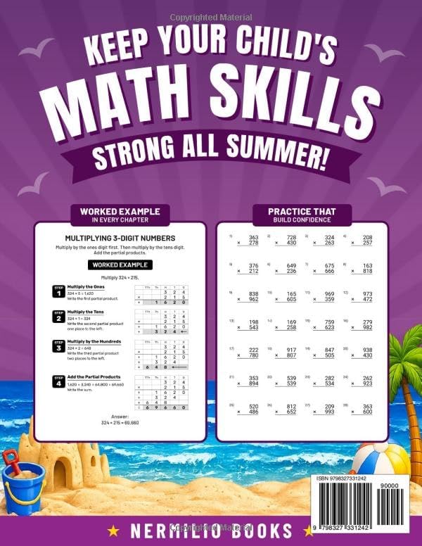 Summer Math Workbook 4-5 Grade: Addition, Subtraction, Multiplication, Long Division, Fractions, and Decimals Exercises for a Seamless Transition from 4th to 5th Grade (Nermilio Grade 5 Math Series) by Nermilio Books