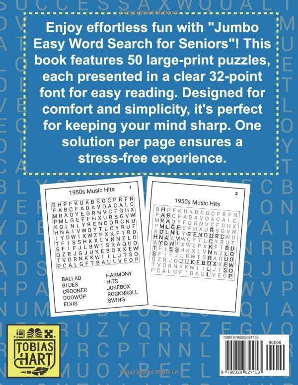Jumbo Word Search for Seniors: 50 Easy Extra-Large Print Puzzles with One Solution Per Page (32-Point Font) by Blue Words Publications