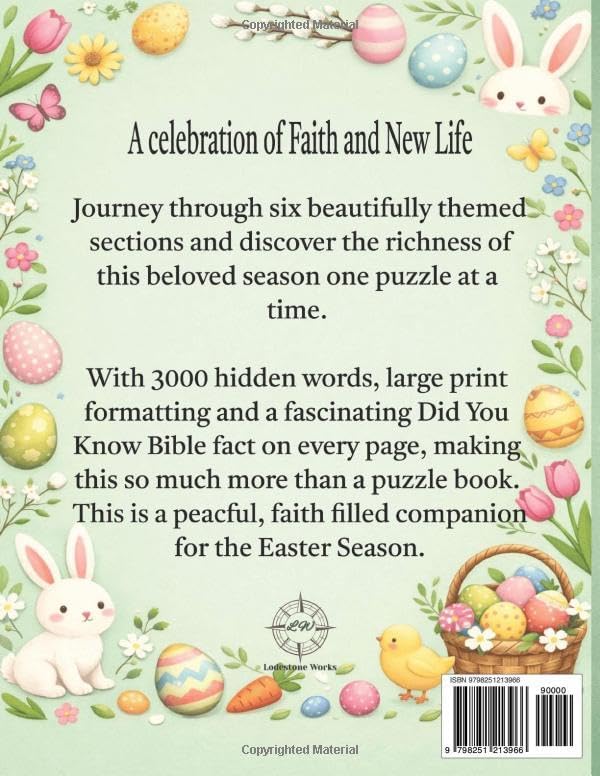 Christian Easter Word Search for Adults and Seniors: Large Print Word Find Puzzle Book with 3000 Hidden Words, 6 Themed Sections and Bible Facts on Every Page by Lodestone Works