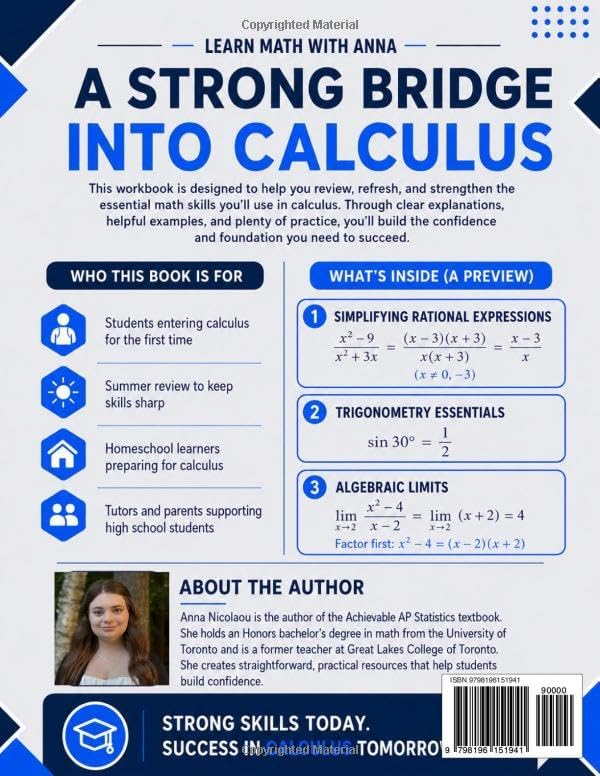 Get Ready for Calculus: A Summer Bridge Workbook: For Building Prerequisite Skills and Getting a Head Start in Calculus (Get Ready for Math Class) by Learn Math with Anna