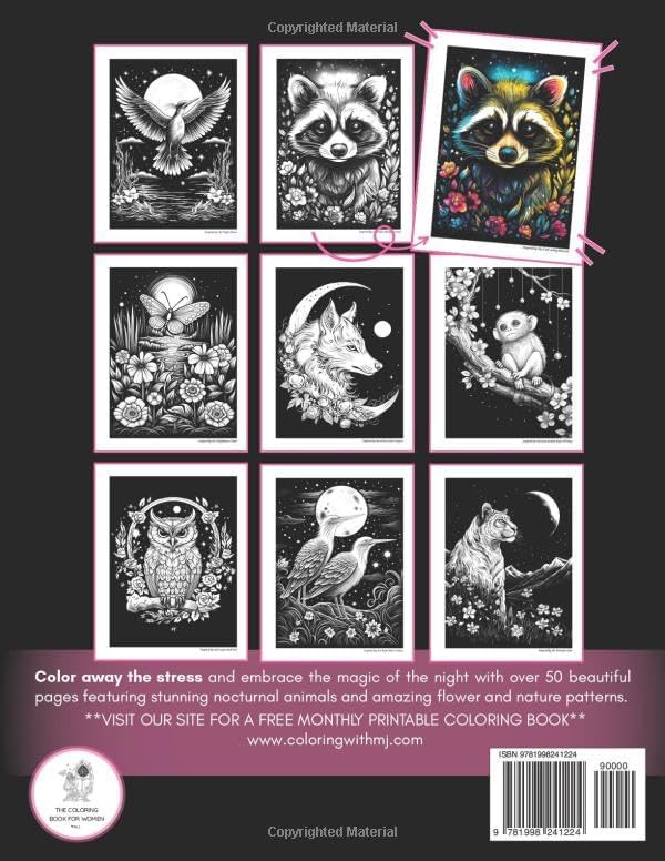Animals and Flowers Coloring Book: Adult Colouring Book for Women - Magic Midnight Bloom | Floral Designs, Nature Patterns, Mandala Style Landscapes ... For Stress Relief, Relaxation and Calmness by Coloring With MJ