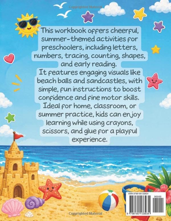 Summer Fun Learning Workbook: Preschool Worksheets for Early Literacy, Math, Fine Motor Skills, and Creative Fun for ages 3-5. by Stella Maris Okello