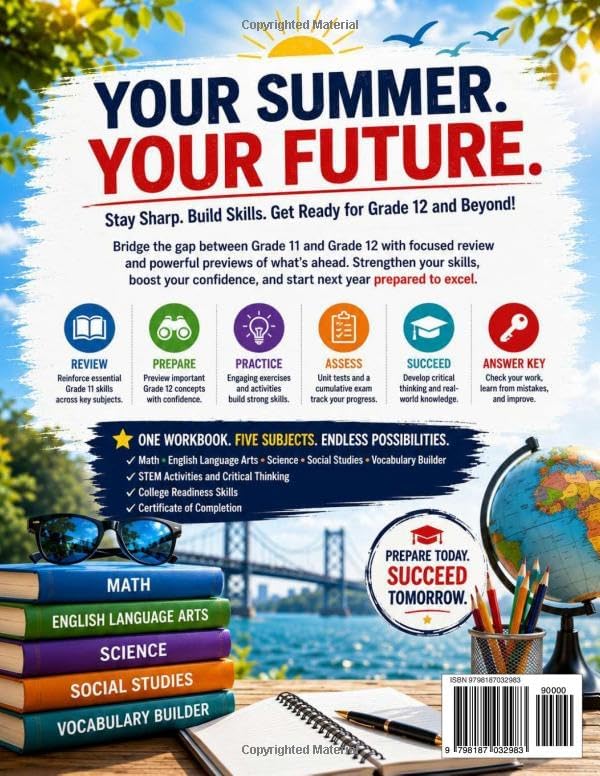 Summer Bridge High School Workbook Grade 11 to 12: A Summer Learning Workbook with Grade 11 Review, Grade 12 Preview, Guided Practice, Unit Tests, ... Answer Key, and College Readiness Skills by Dr Crawford Allison