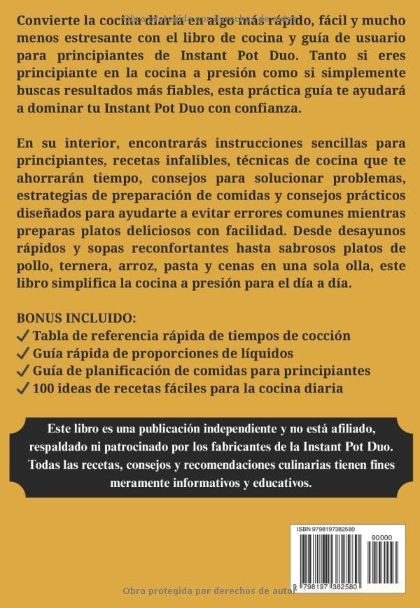 El Instant Pot Duo Libro de recetas y guía de usuario para principiantes: Un manual práctico para cocinar a presión con recetas fáciles e infalibles ... del Usuario Cotidiano) (Spanish Edition) by Robert K. Whitley
