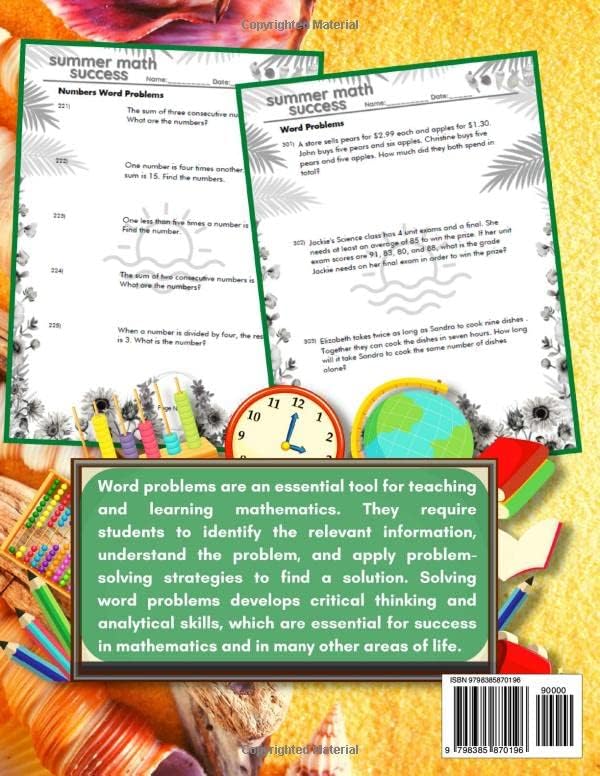 Summer Math Success: 6th Grade Math Word Problems Workbook: Fractions, Numbers, Time and Work Word Problems with Answers by All Seasons Math