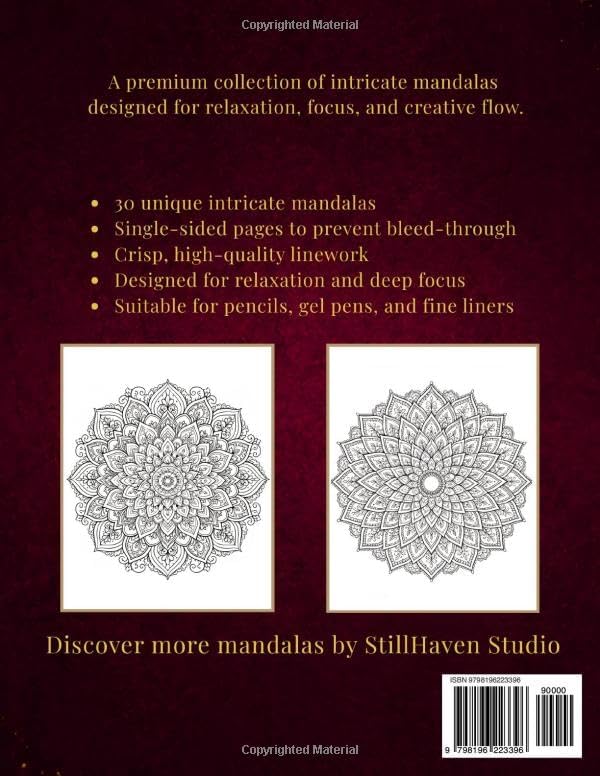 Detailed Mandala Coloring Book for Adults: Intricate Mandalas for Relaxation, Mindfulness & Stress Relief (StillHaven Studio Mandalas – Hard) by StillHaven Studio
