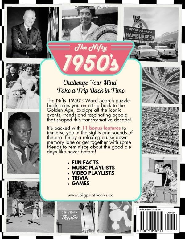 The Nifty 1950’s Nostalgic Word Search Puzzle Book for Seniors and Adults Extra Large Print: Fun Themed Big Font Word Find Puzzles, an Easy and ... (Nostalgic Book Gifts for Women and Men) by BIG PRINT BOOKS