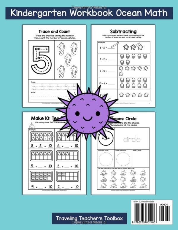 Kindergarten Workbook Ocean Math by Traveling Teacher's Toolbox