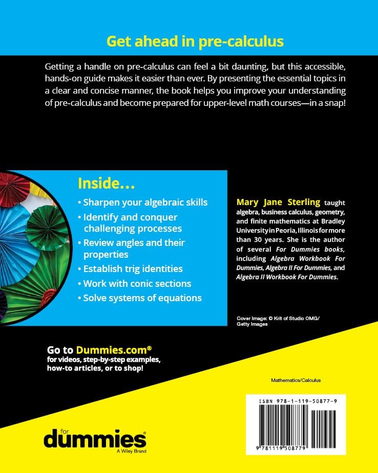 Pre-Calculus For Dummies by Mary Jane Sterling