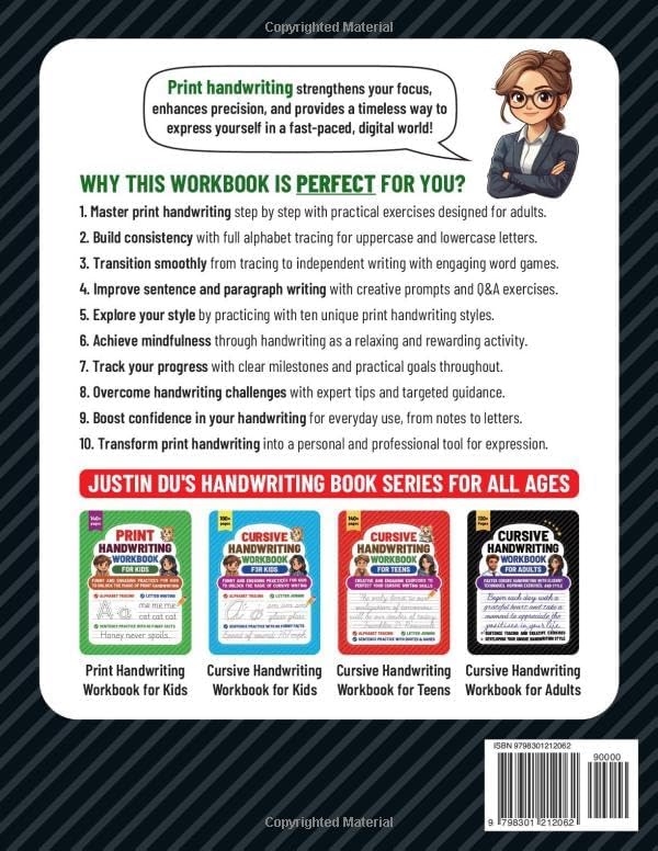 Print Handwriting Workbook for Adults: Perfect Your Print Handwriting With Practical Exercises and Timeless Style by Justin Du
