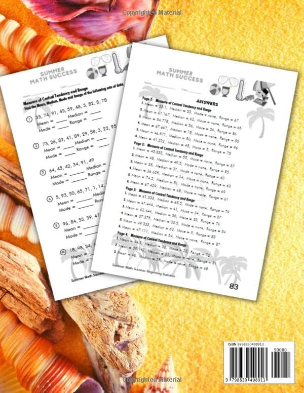Summer Math Success: Beginning Statistics Workbook Grade 5 to Grade 7: Measure of Central Tendency and Range Workbook with Answers by AllSeasonsMath Teachers Publishing