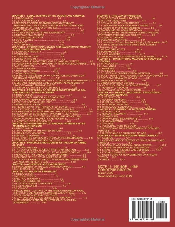 The Commander’s Handbook on the Law of Naval Operations: MCTP 11-10B/ NWP 1-14M/ COMDTPUB P5800.7A March 2022 by Department of the Navy