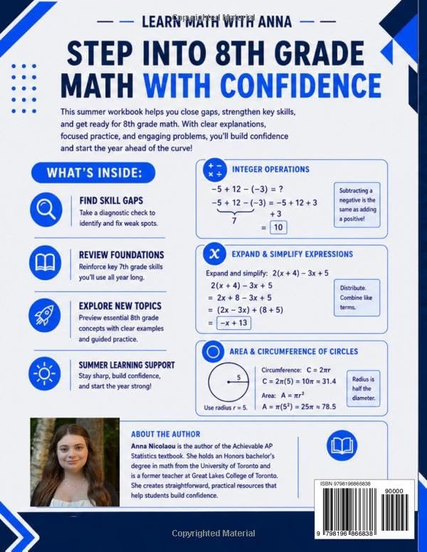 Get Ready for 8th Grade Math: A Summer Bridge Workbook: For Building Prerequisite Skills and Getting a Head Start in Math Class (Get Ready for Math Class) by Learn Math with Anna