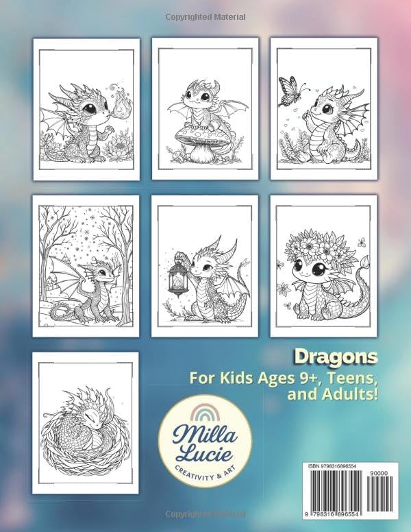 Dragons Coloring Book: 50 Mystical Dragon Illustrations for Kids Ages 9+, Teens, and Adults – A Magical Coloring Journey for Stress Relief, Relaxation, and Creativity by Milla Lucie