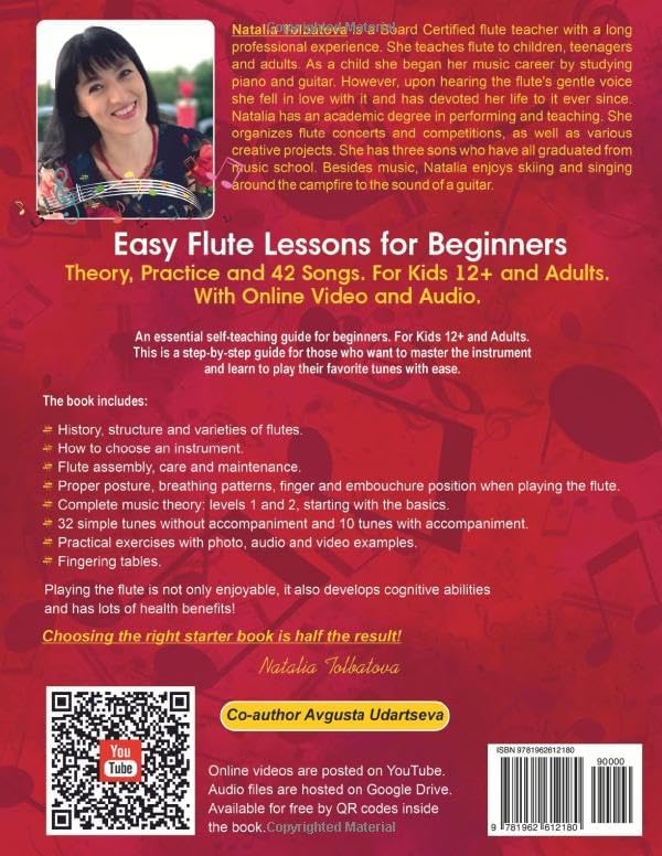 Easy Flute Lessons for Beginners: Theory, Practice and 42 Songs. For Kids 12+ and Adults. With Online Video and Audio by Open White Book