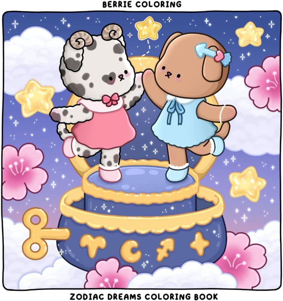 Berrie Coloring Zodiac Dreams: Cute and Cozy Coloring Book for Adults & Teens Featuring Adorable Animal Characters and Dreamy Scenes by Berrie Coloring