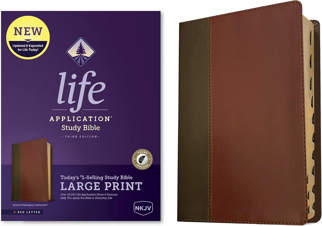 NKJV Life Application Study Bible, Third Edition, Large Print (LeatherLike, Brown/Mahogany, Indexed, Red Letter) by Tyndale