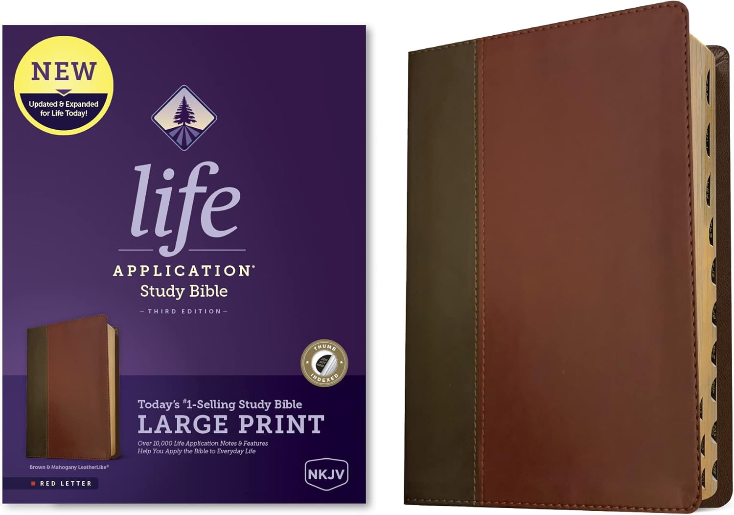 NKJV Life Application Study Bible, Third Edition, Large Print (LeatherLike, Brown/Mahogany, Indexed, Red Letter) by Tyndale