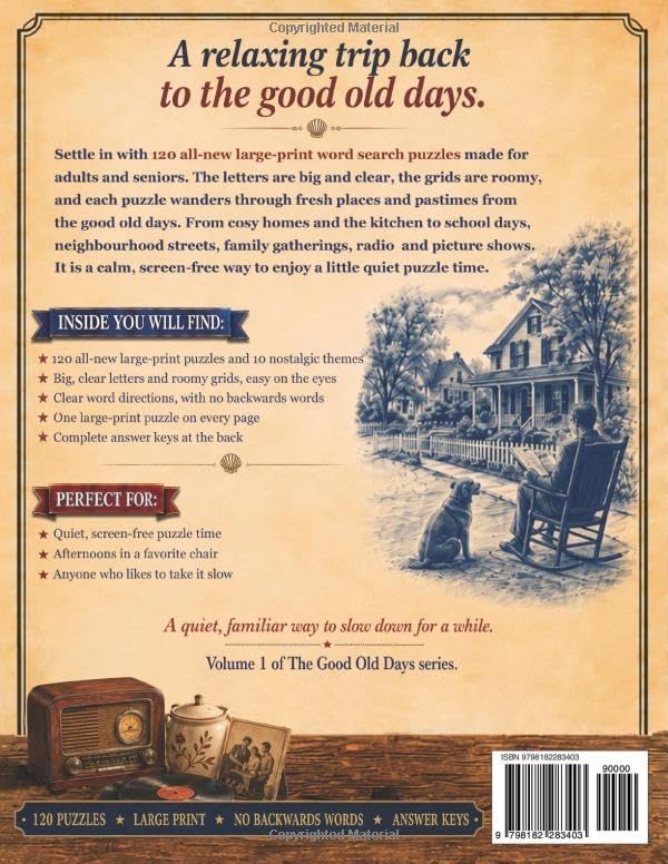 Large Print Word Search for Adults and Seniors: Relaxing Nostalgia Puzzles from The Good Old Days Volume 1 (The Good Old Days Large-Print Word Search Series) by Plain Lantern Press