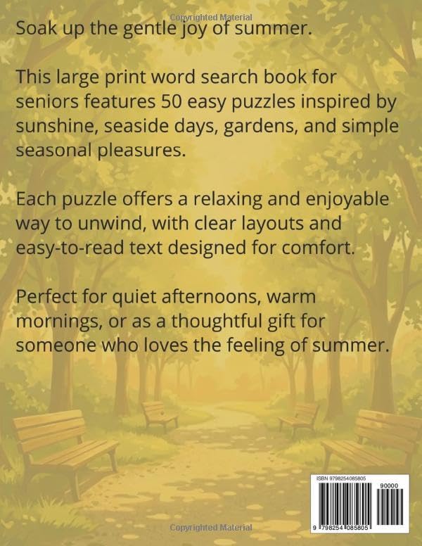 Summer Large Print Word Search for Seniors: 50 Easy Puzzles Filled with Sunshine, Seaside Days and Simple Summer Pleasures Word Find Puzzles Activity ... Words, Relaxing Seasonal Cognitive Brain by Annie Fields