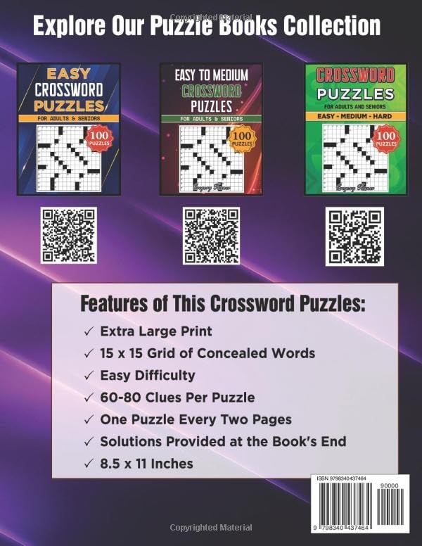 Easy Crossword Puzzle Books For Seniors and Adults - Extra Large Print: Easy on the Eyes and Mind-Stimulating Challenges for Mental Relaxation and Eye Comfort by Gregory Turner