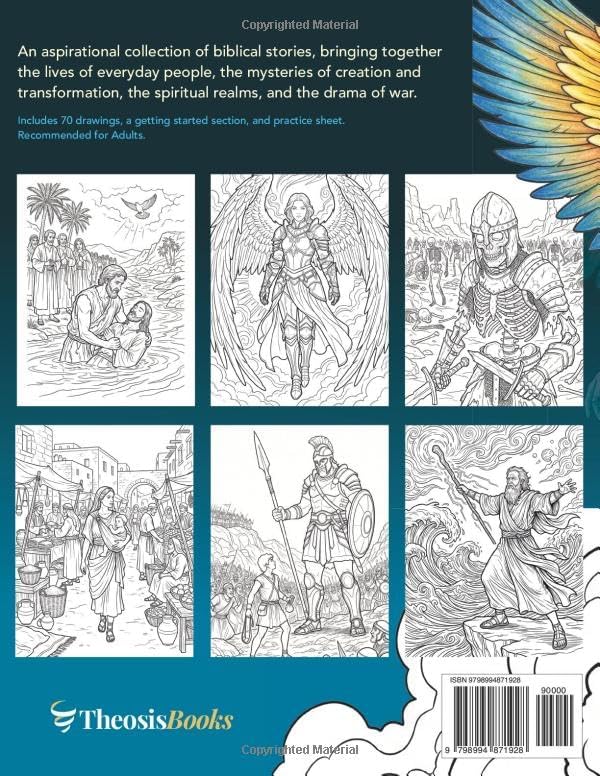 Christian Coloring Book: for Adults Coloring Book of Biblical Stories Faith-Based Relaxation, Warrior Coloring Book, Spiritual, Moses, Jesus, Angels, Biblical Times, Goliath by Theosis Books