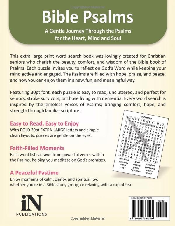 Faith-Filled Extra-Large Print Word Search for Seniors: BIG 30pt Font Print, Bible Psalms Puzzles to Inspire the Mind and Soothe the Soul I Perfect ... – Extra-Large Print 30pt Puzzle Series) by iN Publications